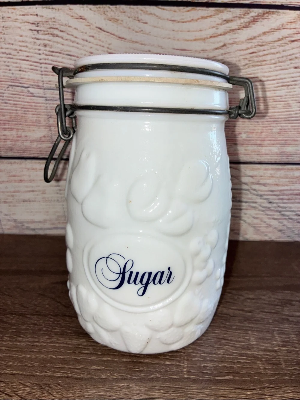 Vintage Wheaten White Ceramic Tea, Coffee & Sugar Canister Set /Airtight Lids